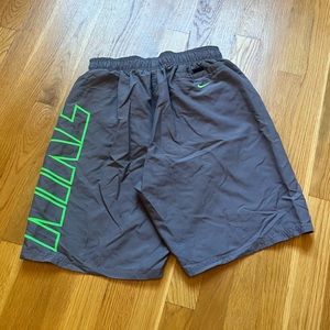 Nike Men's Grey and Green Logo Swim Shorts